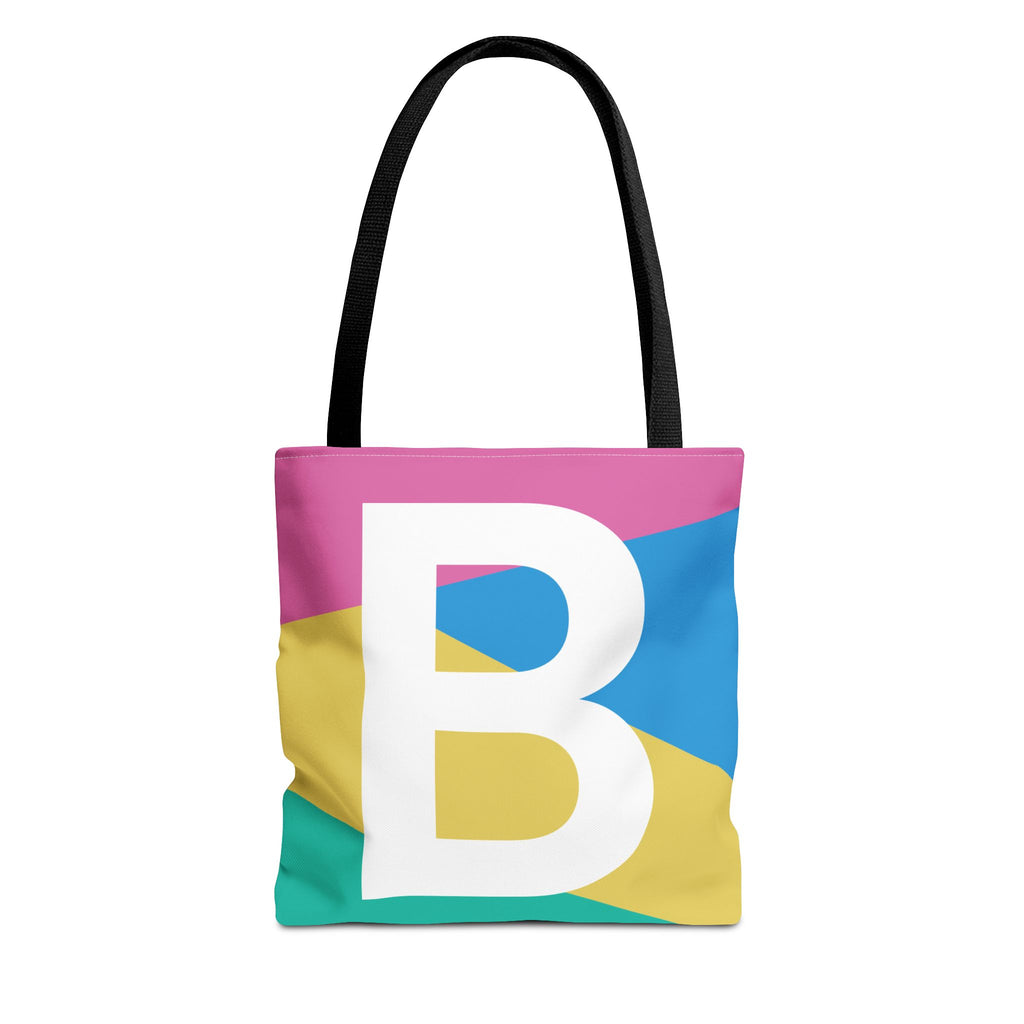 Monogram 'B' Colorblock Tote Bag — Personalized Initial B Shoulder Tote