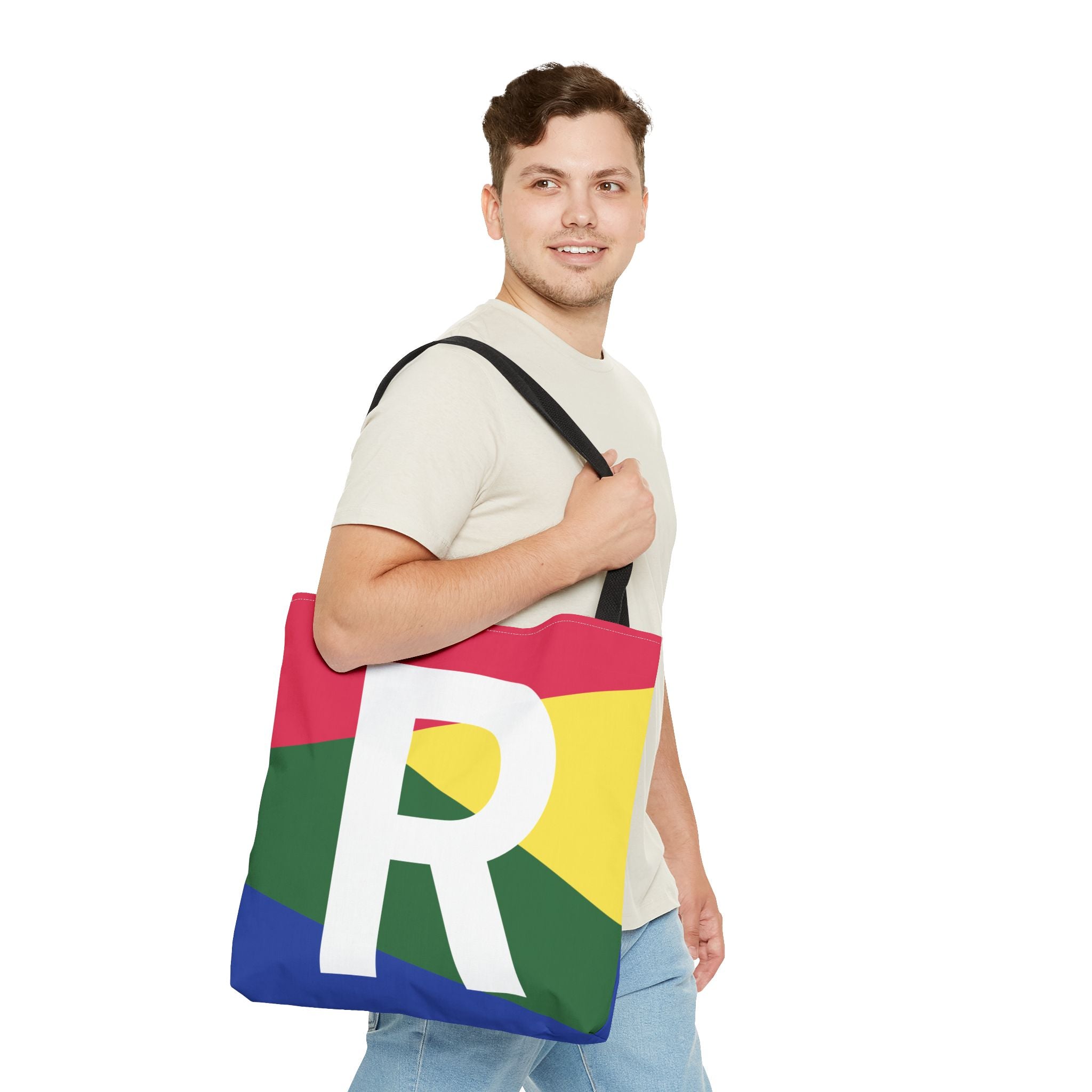 Monogram 'R' Colorblock Tote Bag — Personalized Initial R Shoulder Tote