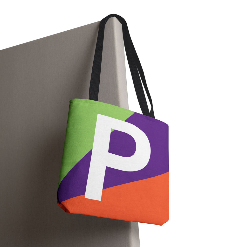 Monogram 'P' Colorblock Tote Bag — Personalized Initial P Shoulder Tote