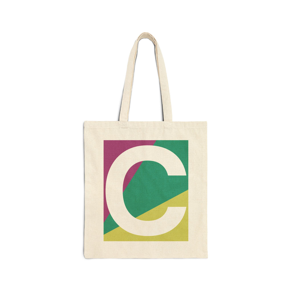Initial C Colorblock Canvas Tote Bag — Monogram Letter C Reusable Grocery Tote