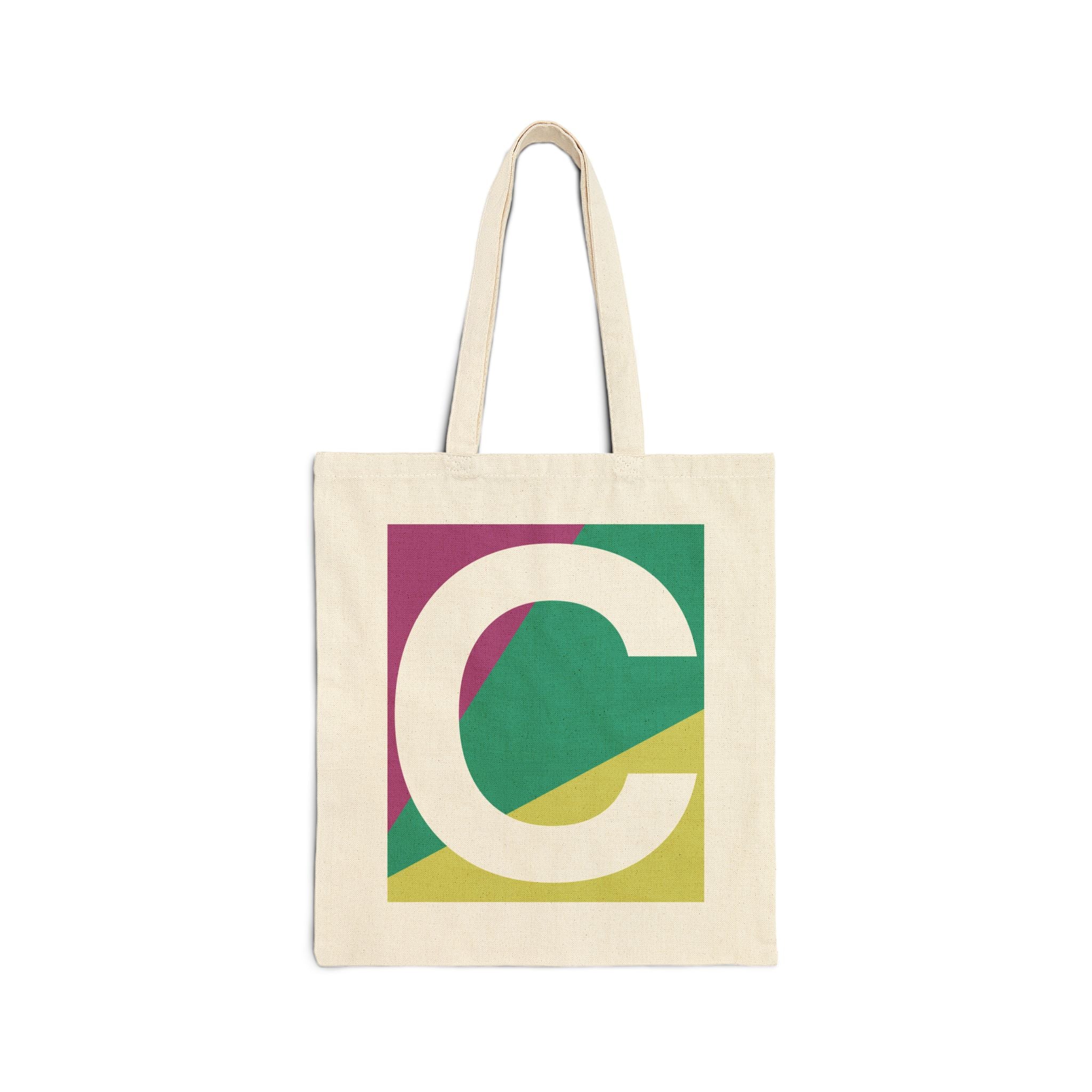 Initial C Colorblock Canvas Tote Bag — Monogram Letter C Reusable Grocery Tote