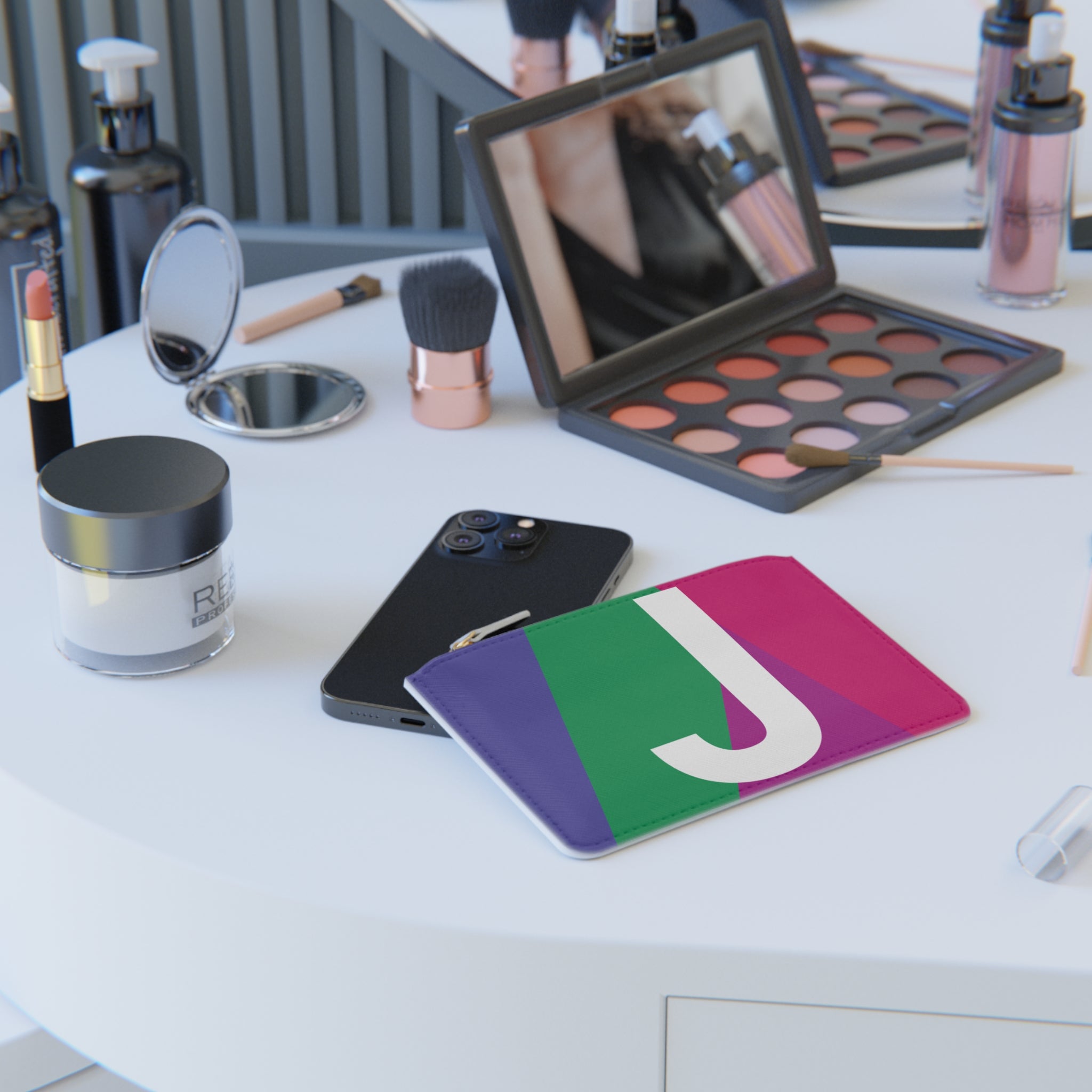 Initial J Mini Clutch — Colorblock Monogram Wristlet Wallet