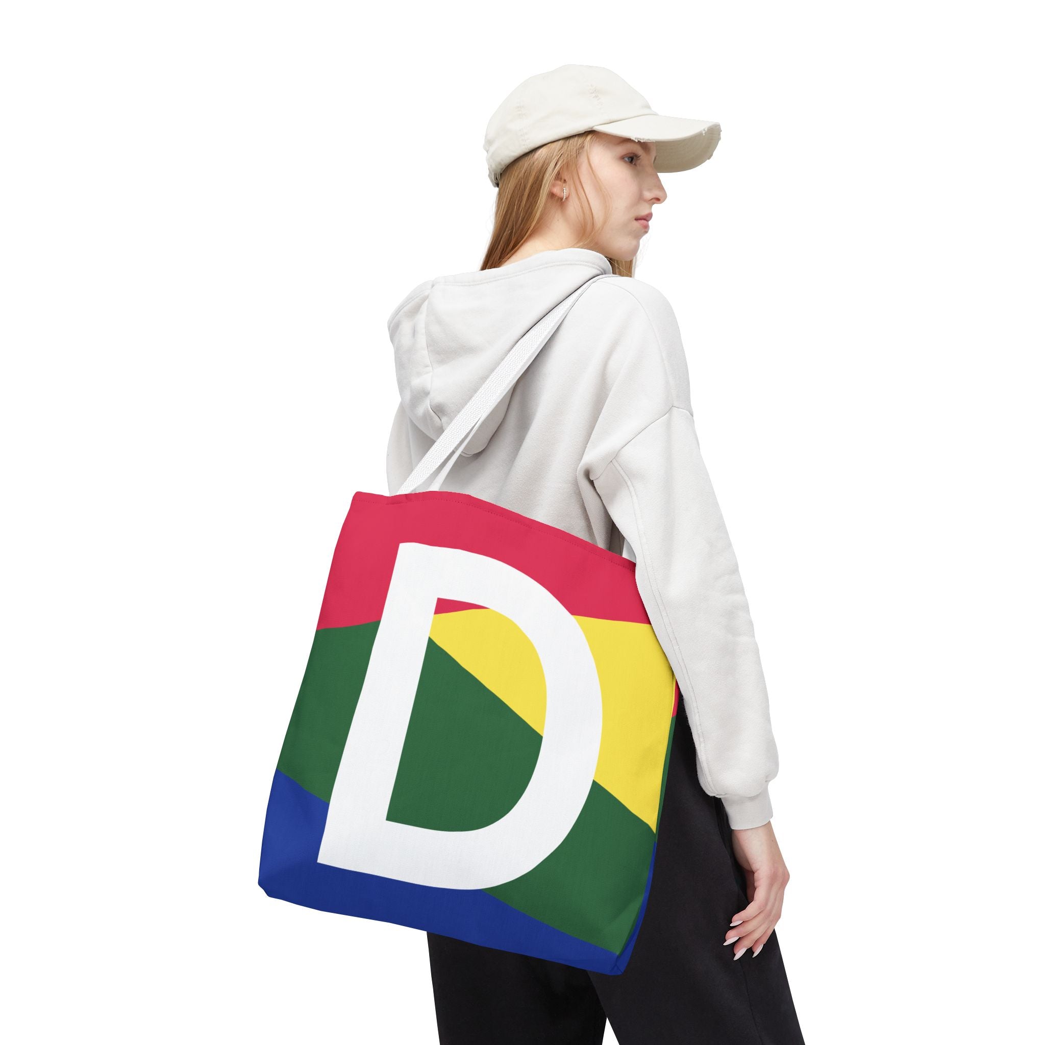 Monogram 'D' Colorblock Tote Bag — Personalized Initial D Shoulder Tote