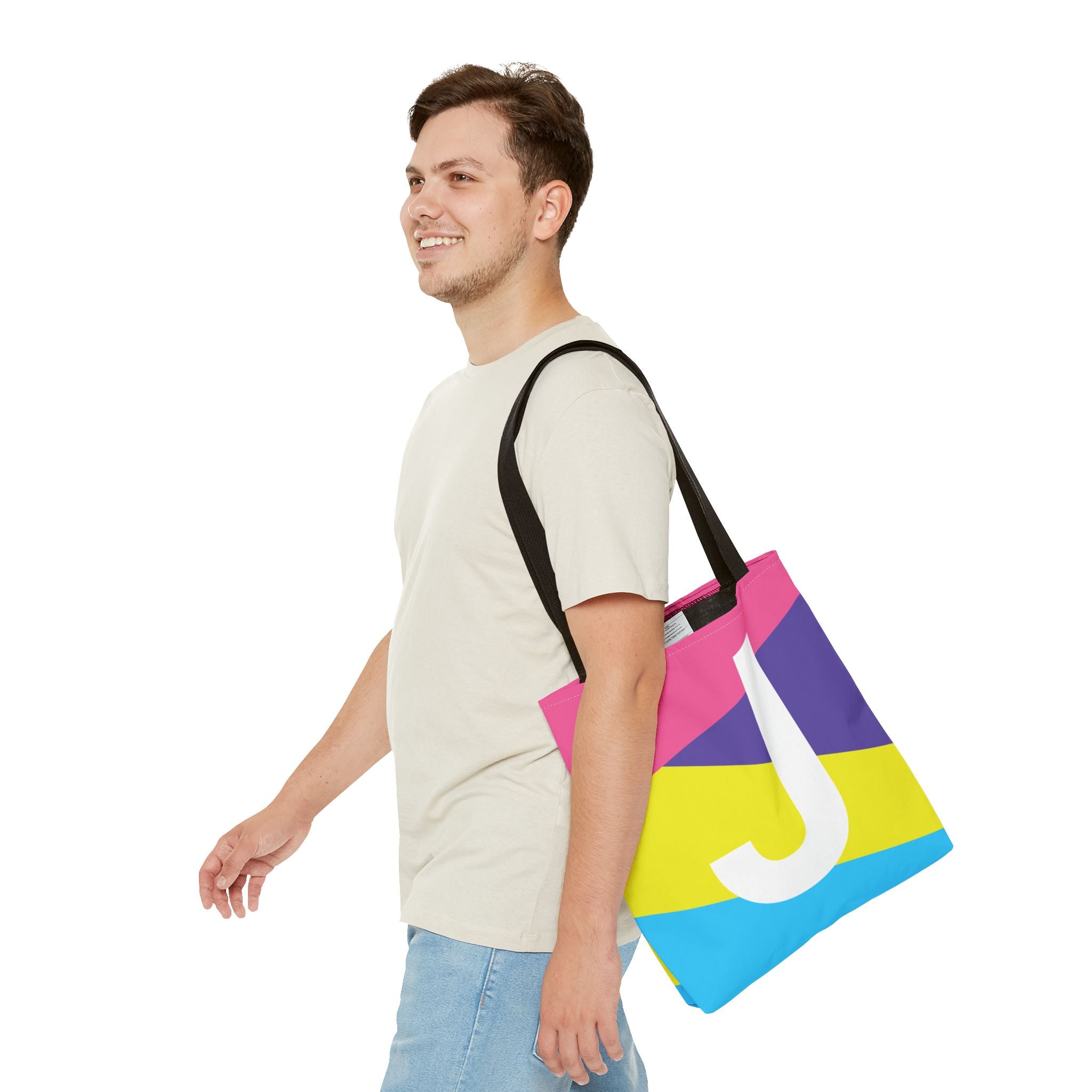 Monogram 'J' Colorblock Tote Bag — Personalized Initial J Shoulder Tote