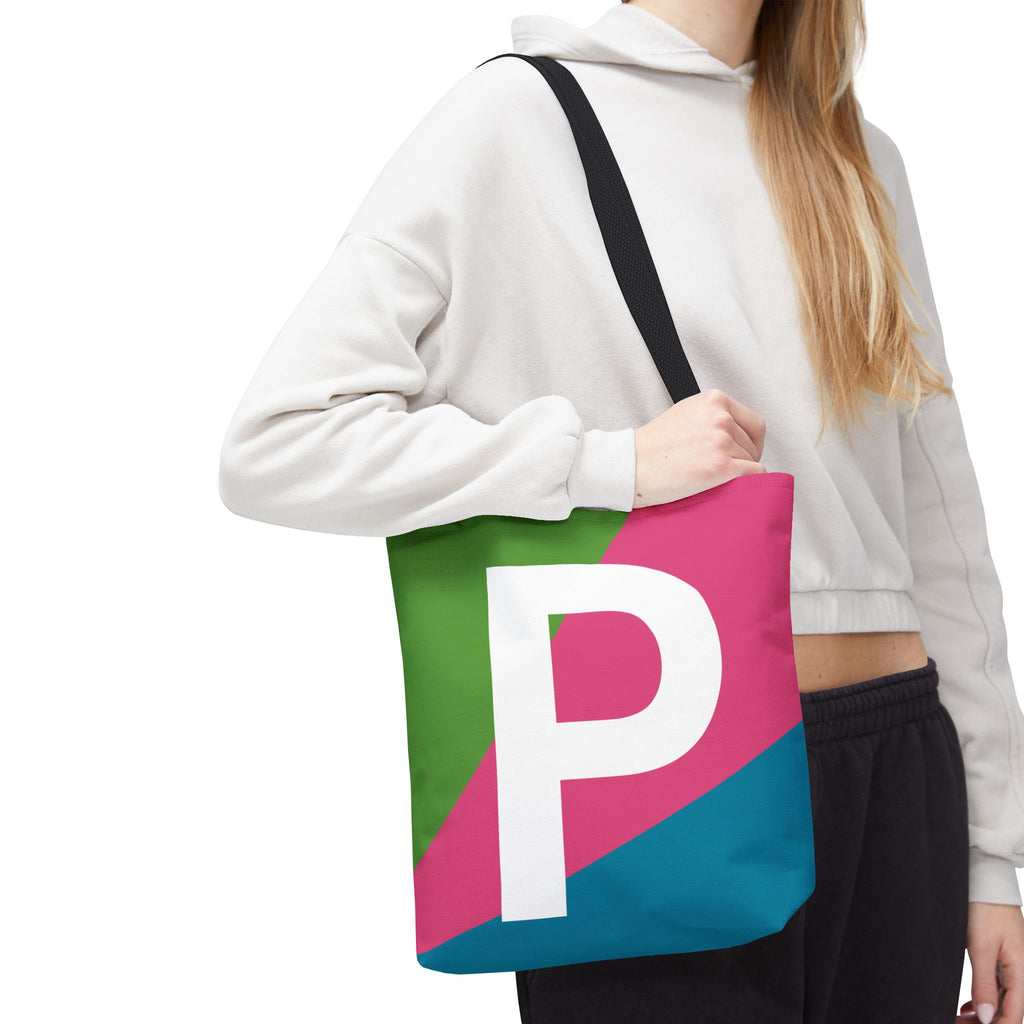 Monogram 'P' Colorblock Tote Bag — Personalized Initial P Shoulder Tote