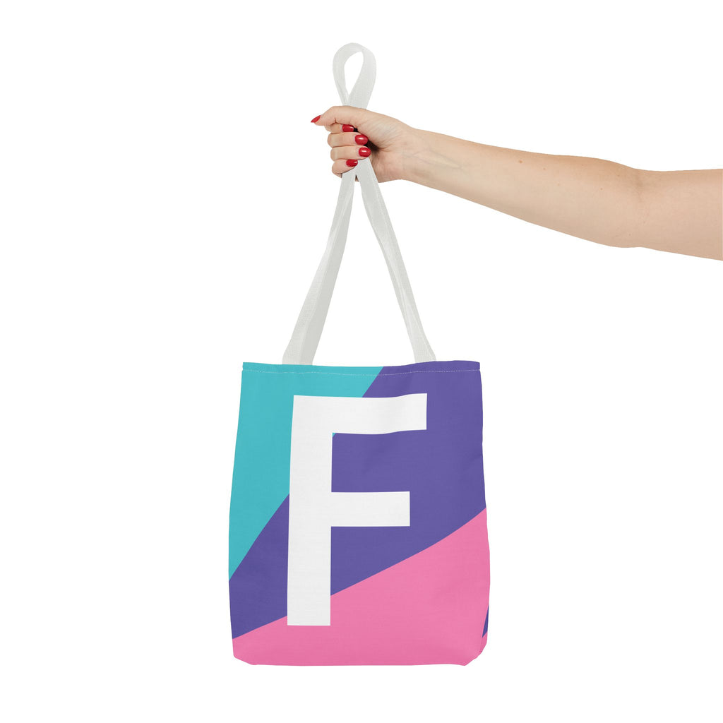 Monogram 'F' Colorblock Tote Bag — Personalized Initial F Shoulder Tote