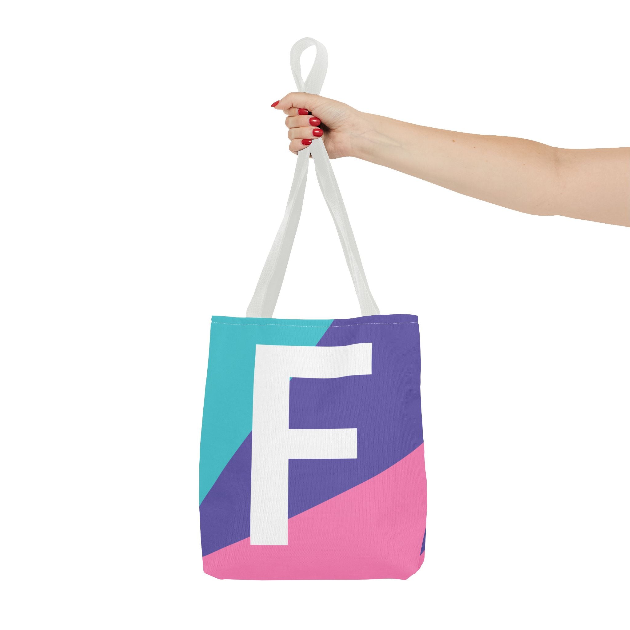 Monogram 'F' Colorblock Tote Bag — Personalized Initial F Shoulder Tote