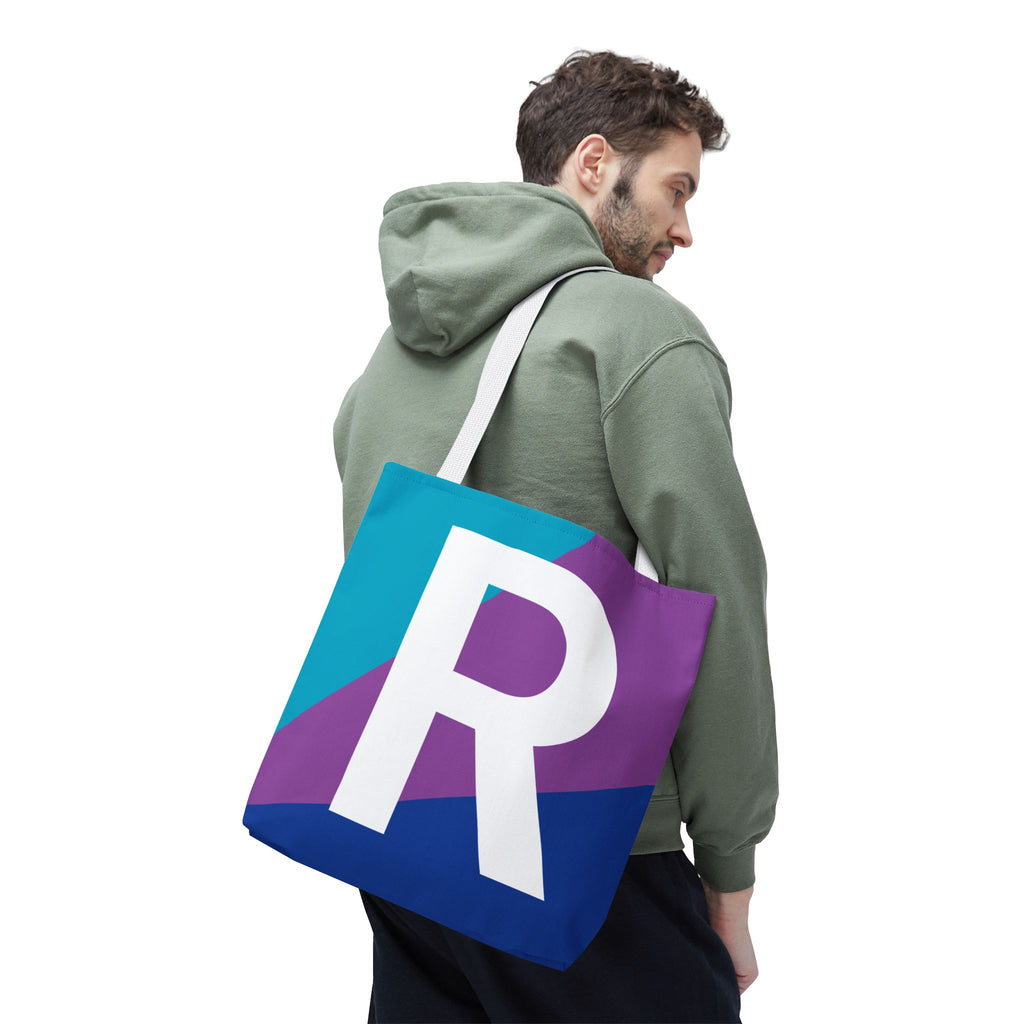Monogram 'R' Colorblock Tote Bag — Personalized Initial R Shoulder Tote