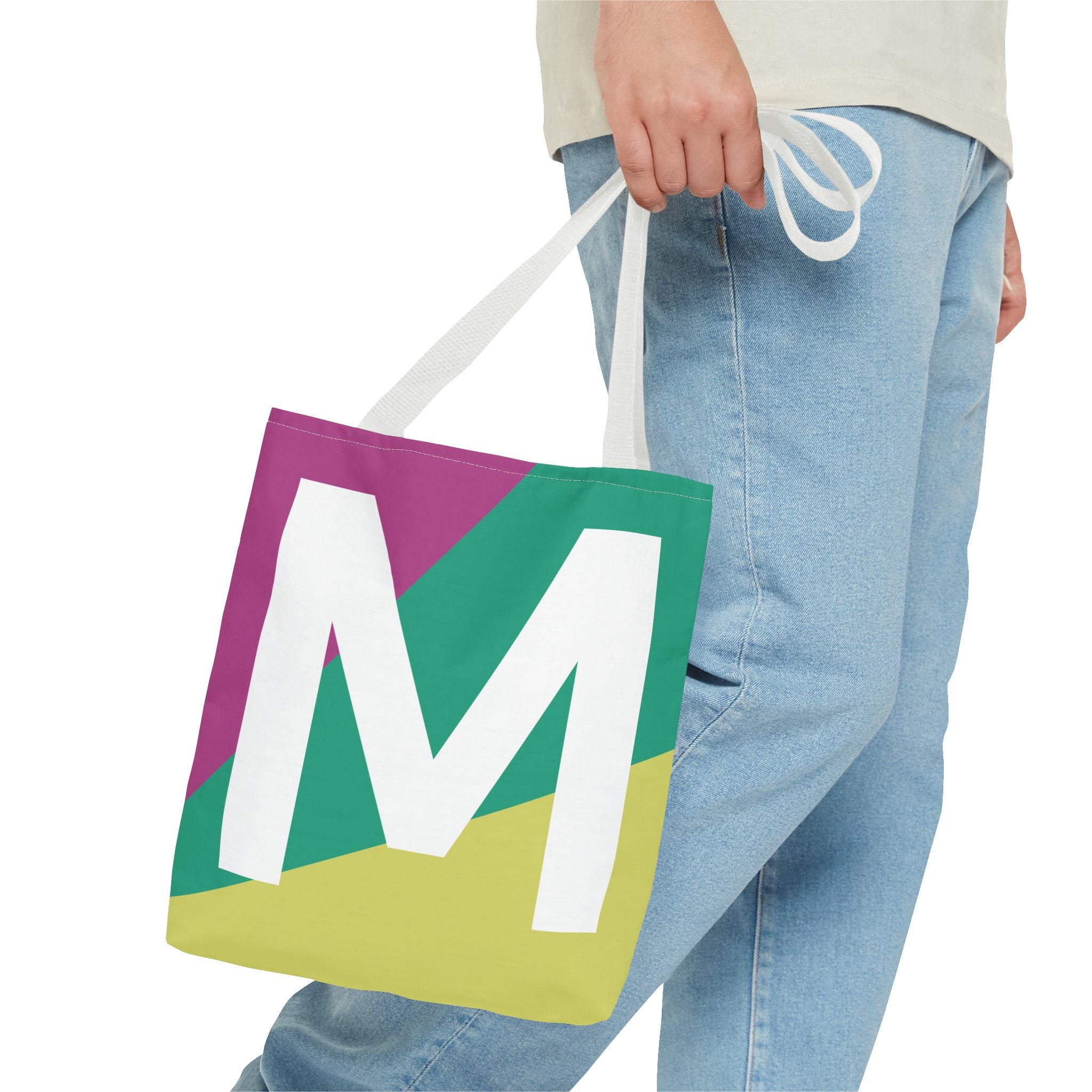 Monogram 'M' Colorblock Tote Bag — Personalized Initial M Shoulder Tote