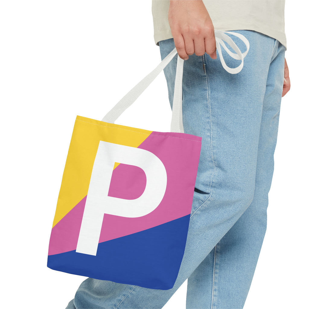 Monogram 'P' Colorblock Tote Bag — Personalized Initial P Shoulder Tote