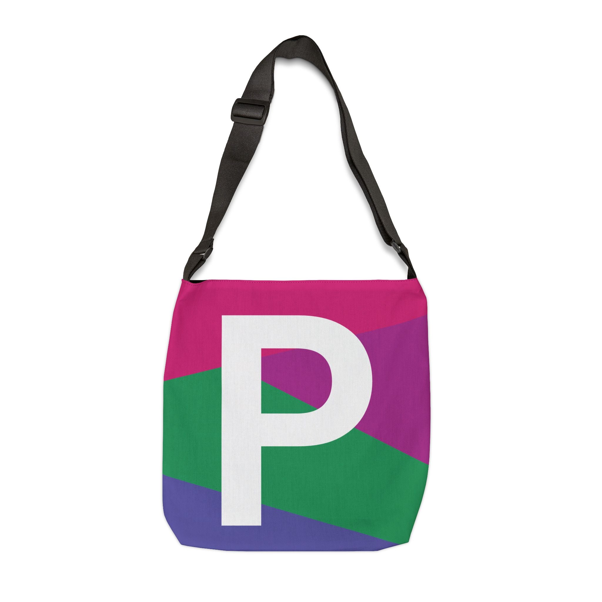 Initial Letter 'P' Colorblock Adjustable Tote Bag — Monogram Alphabet Shoulder Bag