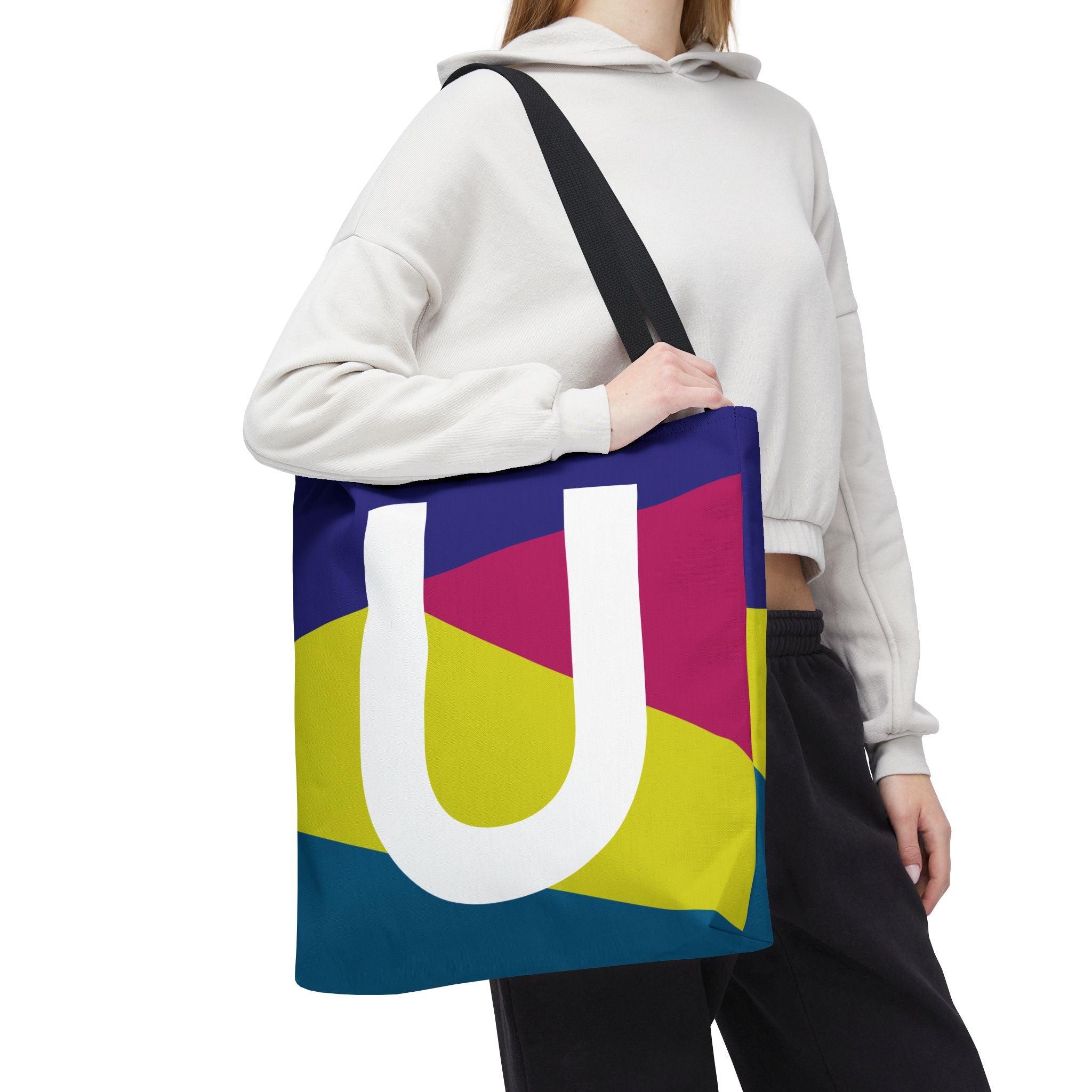Monogram 'U' Colorblock Tote Bag — Personalized Initial U Shoulder Tote
