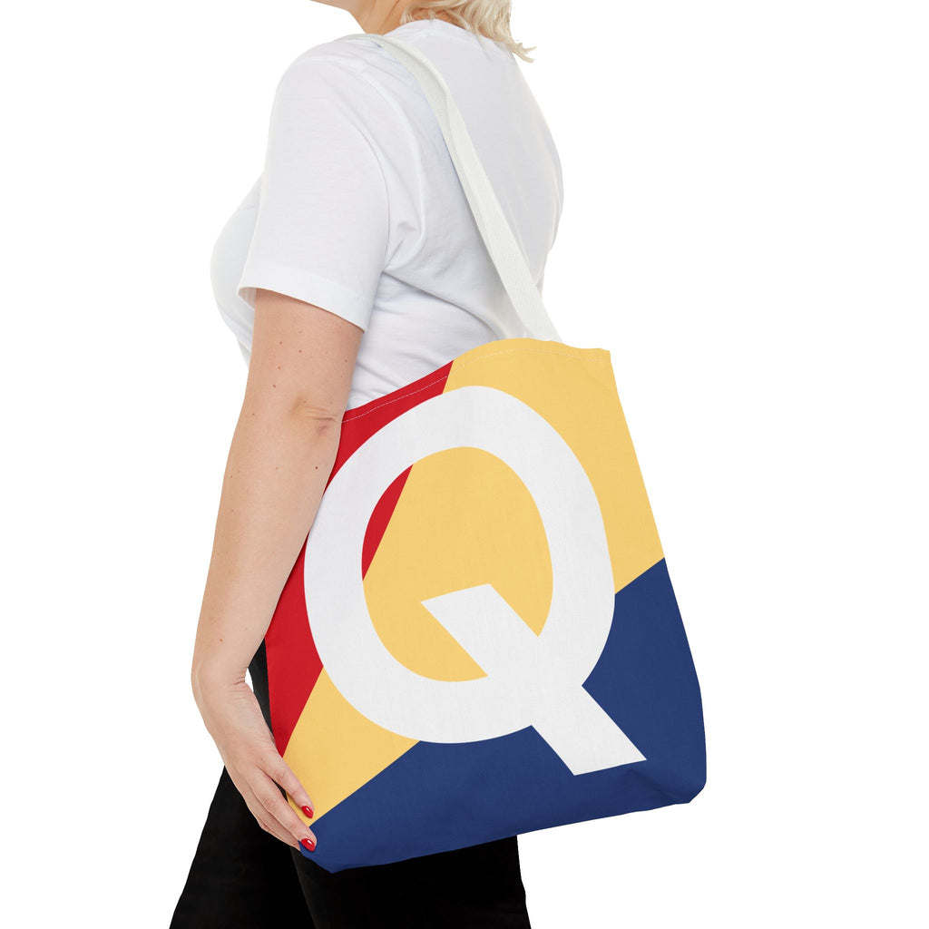 Monogram 'Q' Colorblock Tote Bag — Personalized Initial Q Shoulder Tote