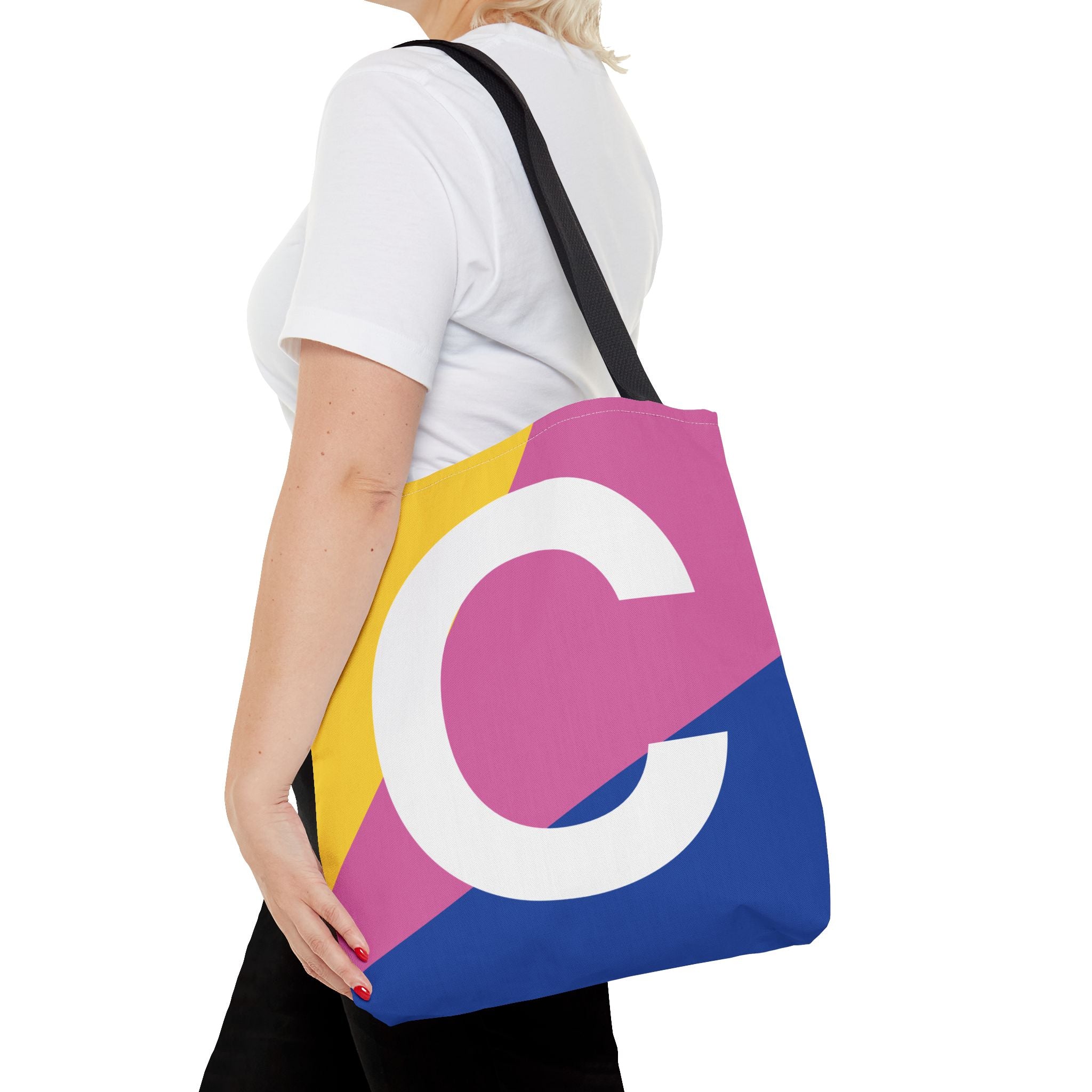 Monogram 'C' Colorblock Tote Bag — Personalized Initial C Shoulder Tote