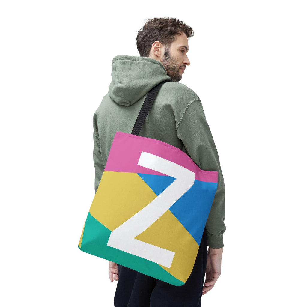 Monogram 'Z' Colorblock Tote Bag — Personalized Initial Z Shoulder Tote