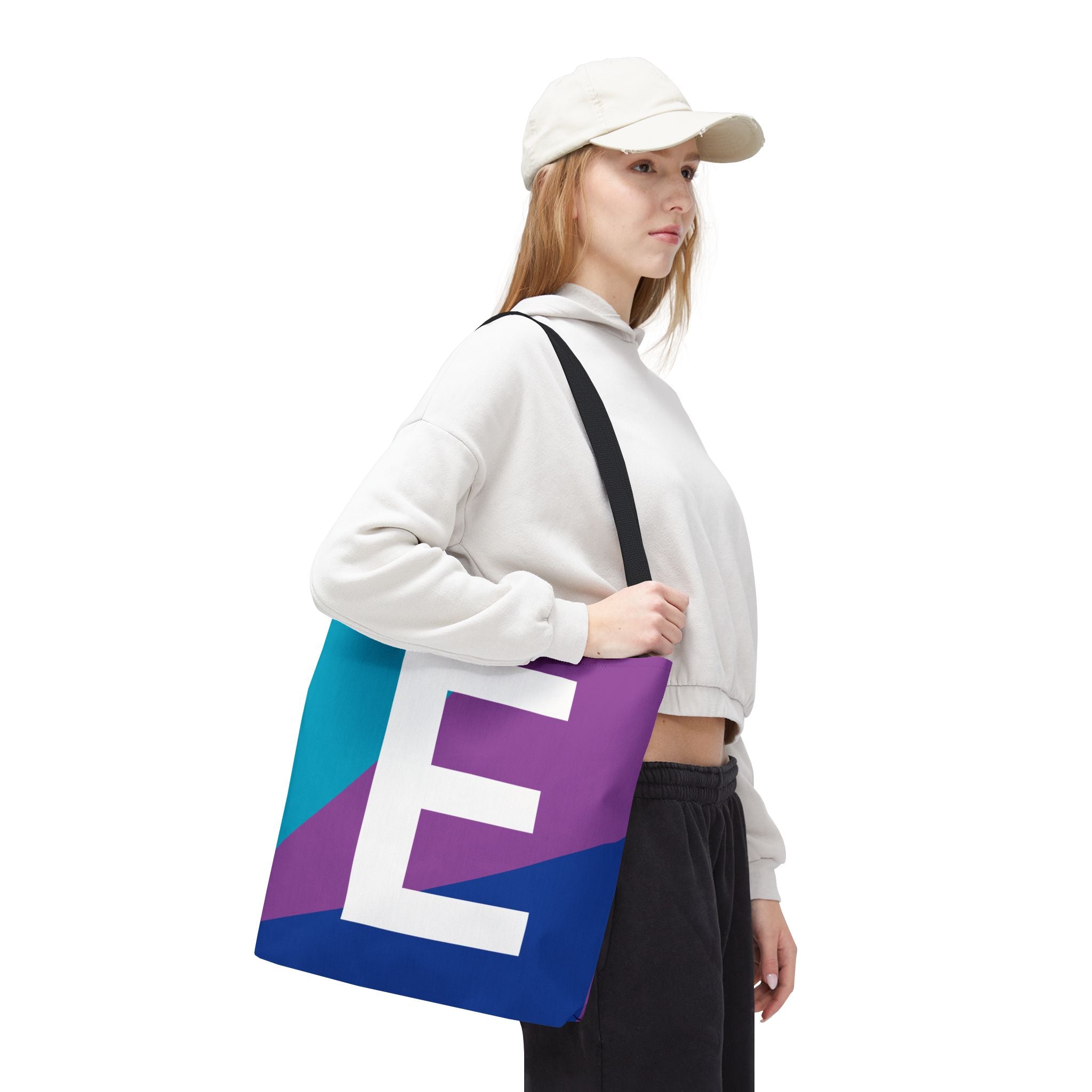 Monogram 'E' Colorblock Tote Bag — Personalized Initial E Shoulder Tote
