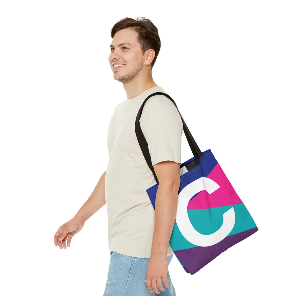 Monogram 'C' Colorblock Tote Bag — Personalized Initial C Shoulder Tote