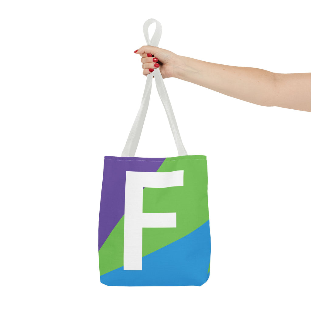 Monogram 'F' Colorblock Tote Bag — Personalized Initial F Shoulder Tote