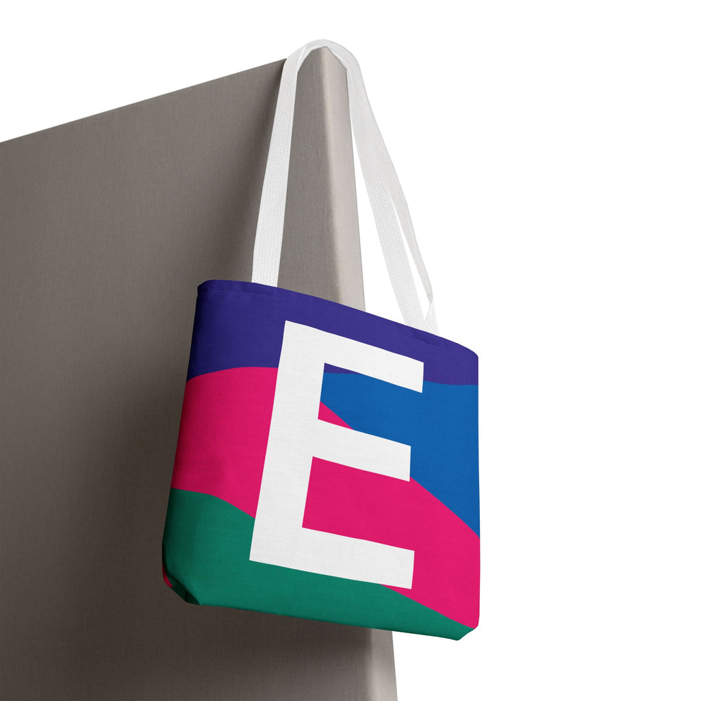 Monogram 'E' Colorblock Tote Bag — Personalized Initial E Shoulder Tote
