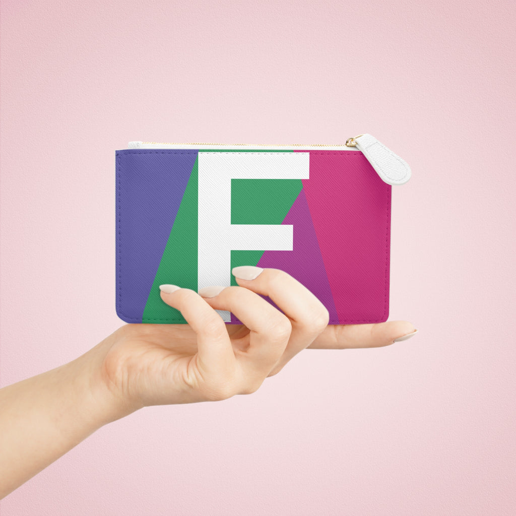 Initial F Mini Clutch — Colorblock Monogram Wristlet Wallet