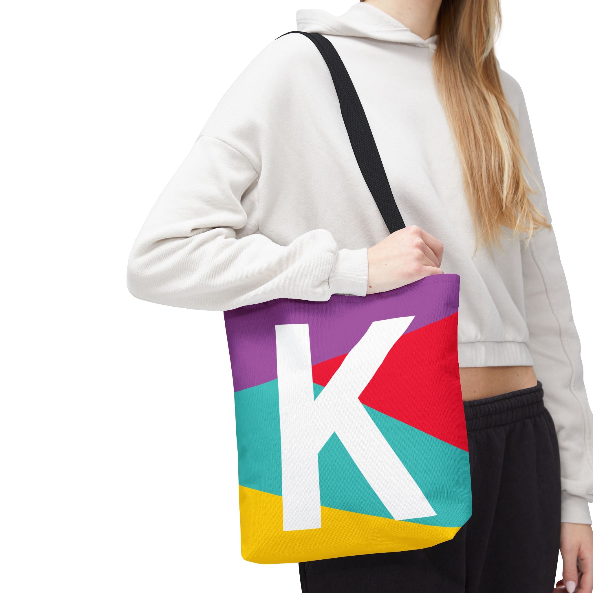 Monogram 'K' Colorblock Tote Bag — Personalized Initial K Shoulder Tote