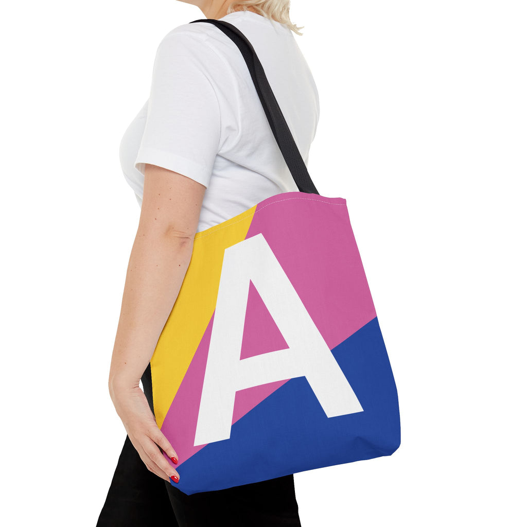 Monogram 'A' Colorblock Tote Bag — Personalized Initial A Shoulder Tote
