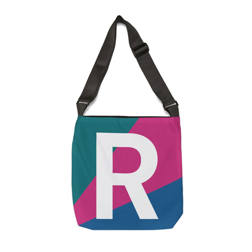 Initial Letter 'R' Colorblock Adjustable Tote Bag — Monogram Alphabet Shoulder Bag