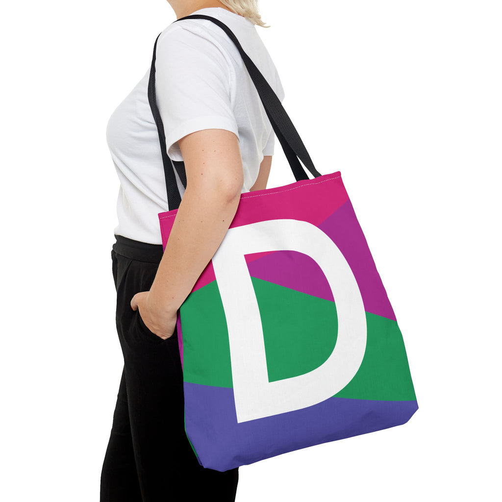 Monogram 'D' Colorblock Tote Bag — Personalized Initial D Shoulder Tote