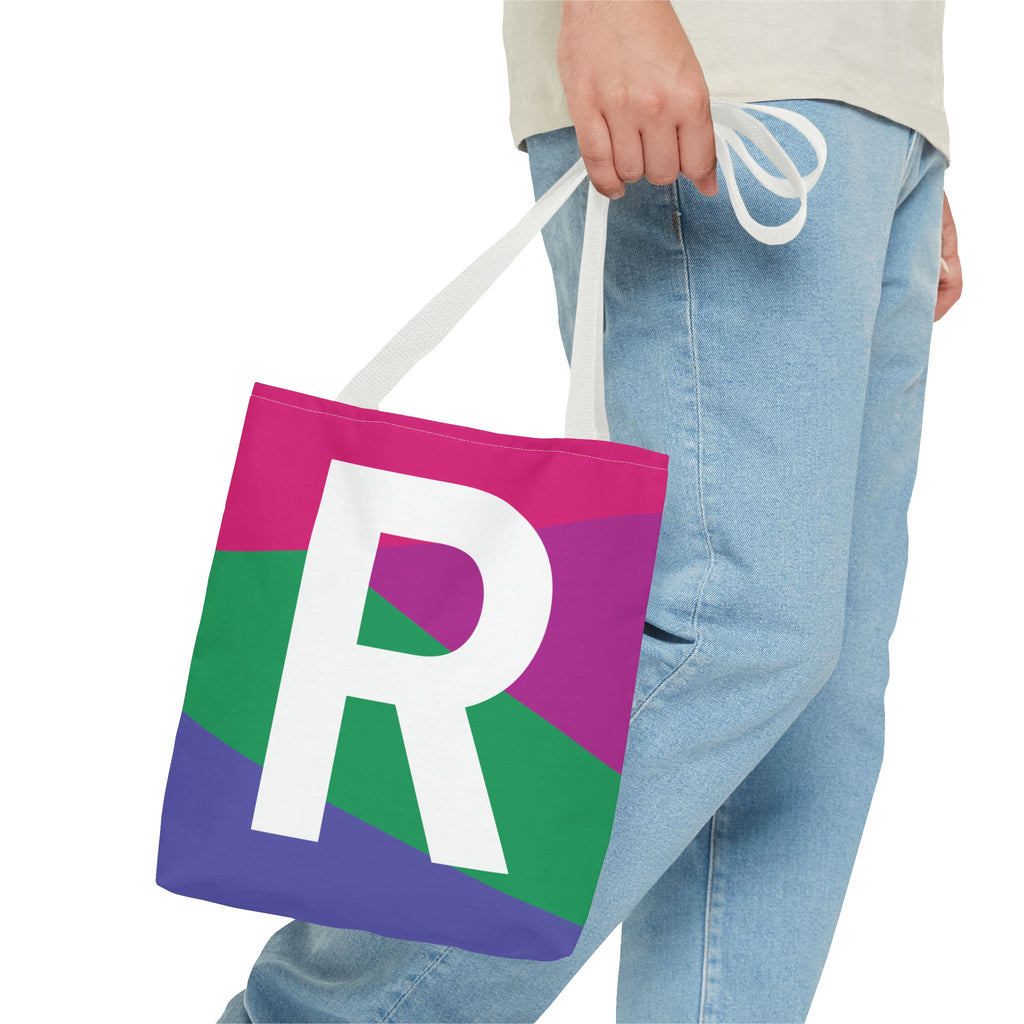 Monogram 'R' Colorblock Tote Bag — Personalized Initial R Shoulder Tote
