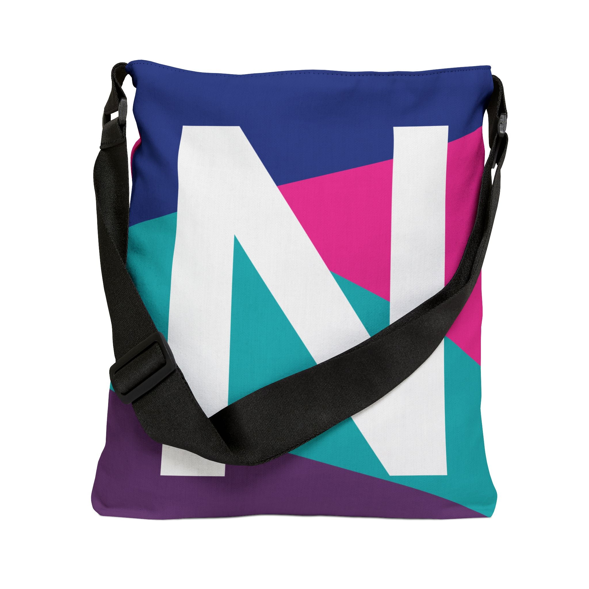 Initial Letter 'N' Colorblock Adjustable Tote Bag — Monogram Alphabet Shoulder Bag