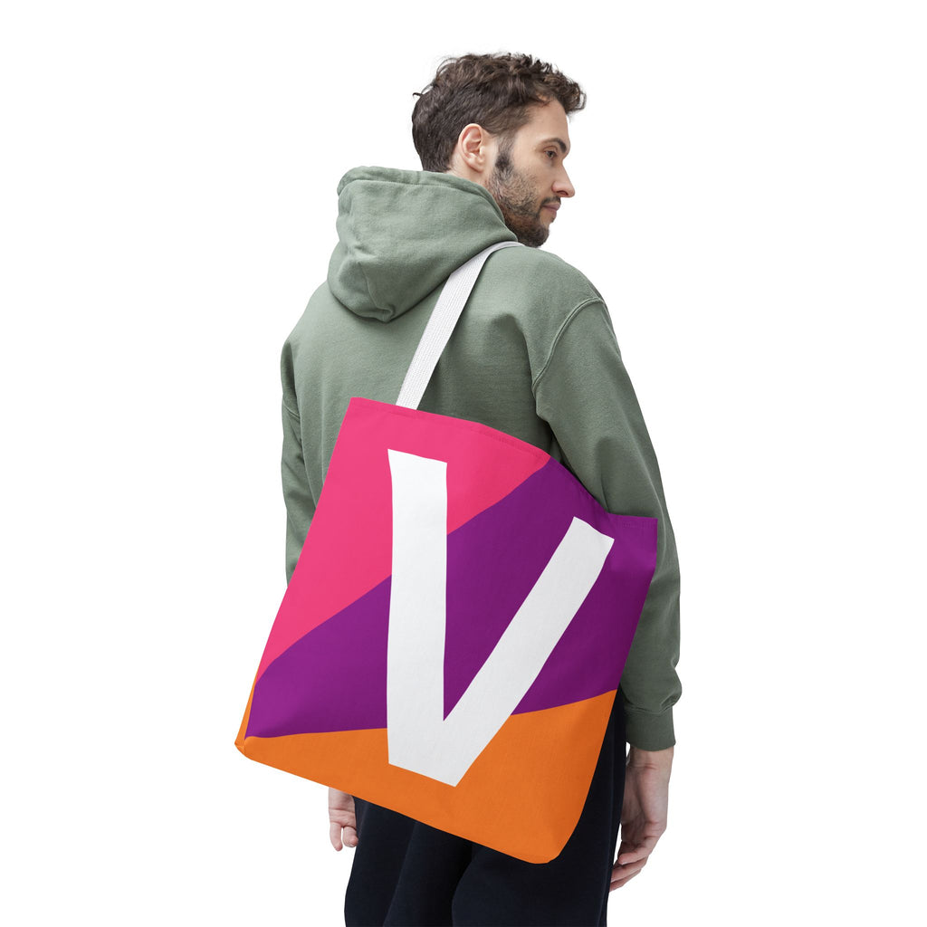 Monogram 'V' Colorblock Tote Bag — Personalized Initial V Shoulder Tote