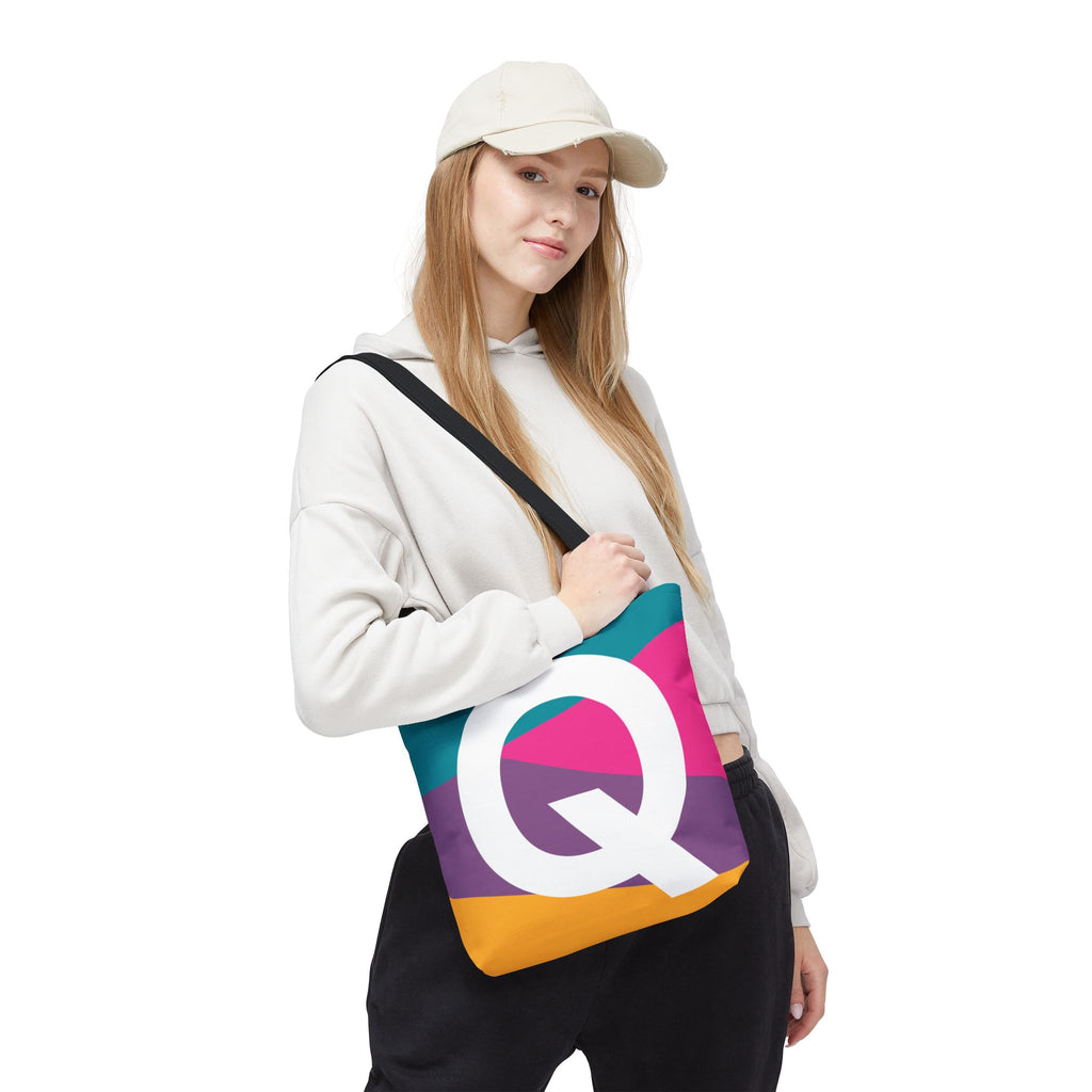 Monogram 'Q' Colorblock Tote Bag — Personalized Initial Q Shoulder Tote