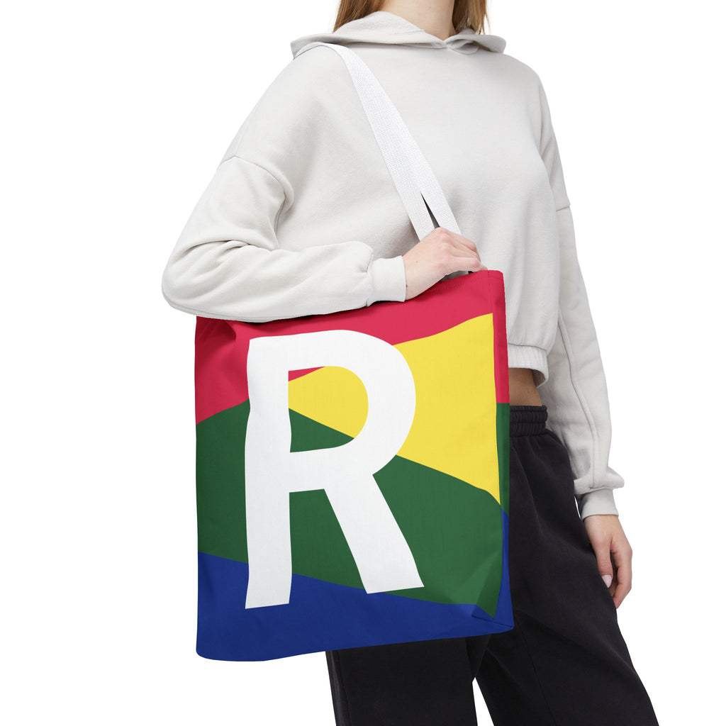 Monogram 'R' Colorblock Tote Bag — Personalized Initial R Shoulder Tote
