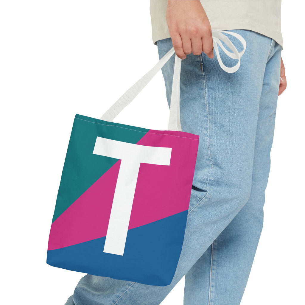 Monogram 'T' Colorblock Tote Bag — Personalized Initial T Shoulder Tote