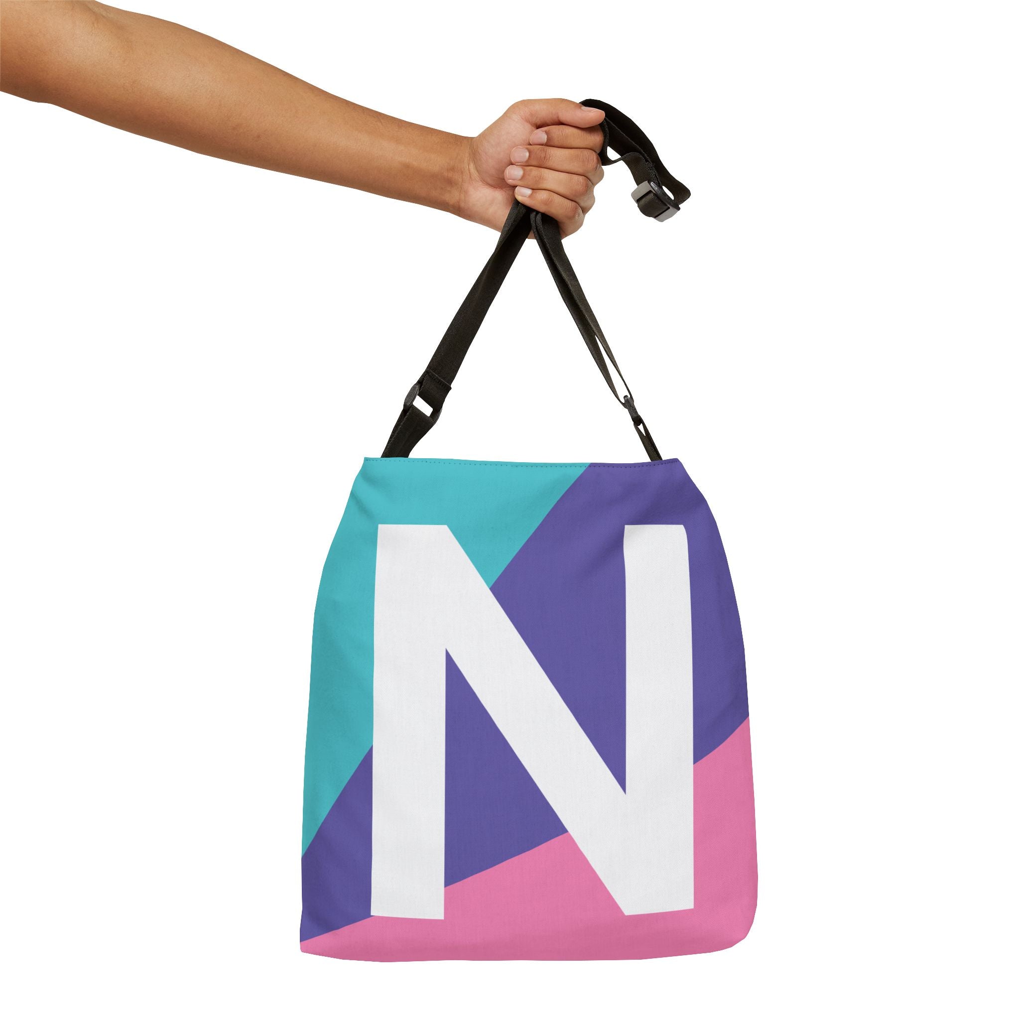 Initial Letter 'N' Colorblock Adjustable Tote Bag — Monogram Alphabet Shoulder Bag