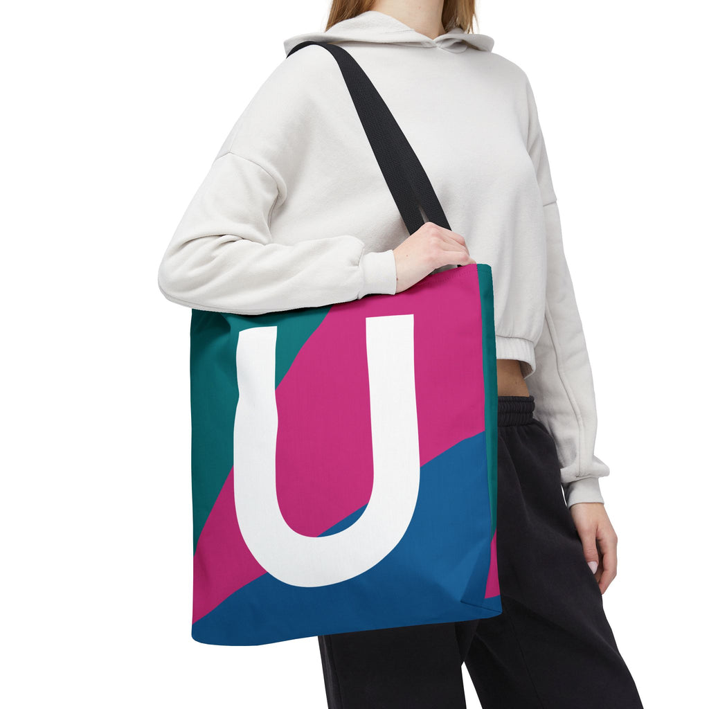 Monogram 'U' Colorblock Tote Bag — Personalized Initial U Shoulder Tote