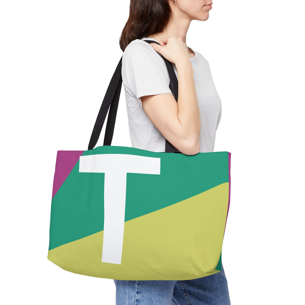 Personalized 'T' Colorblock Tote Bag — Monogram Weekender Tote