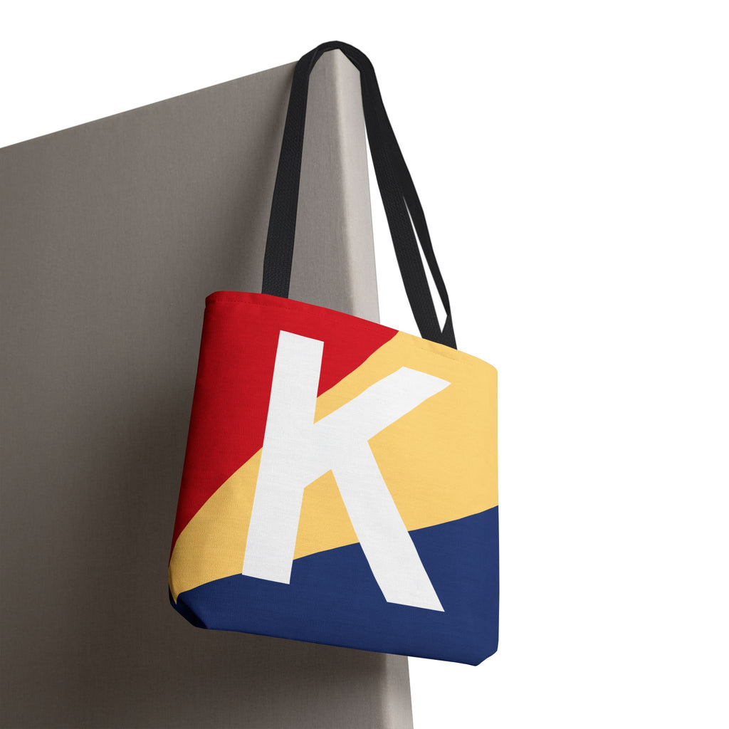 Monogram 'K' Colorblock Tote Bag — Personalized Initial K Shoulder Tote