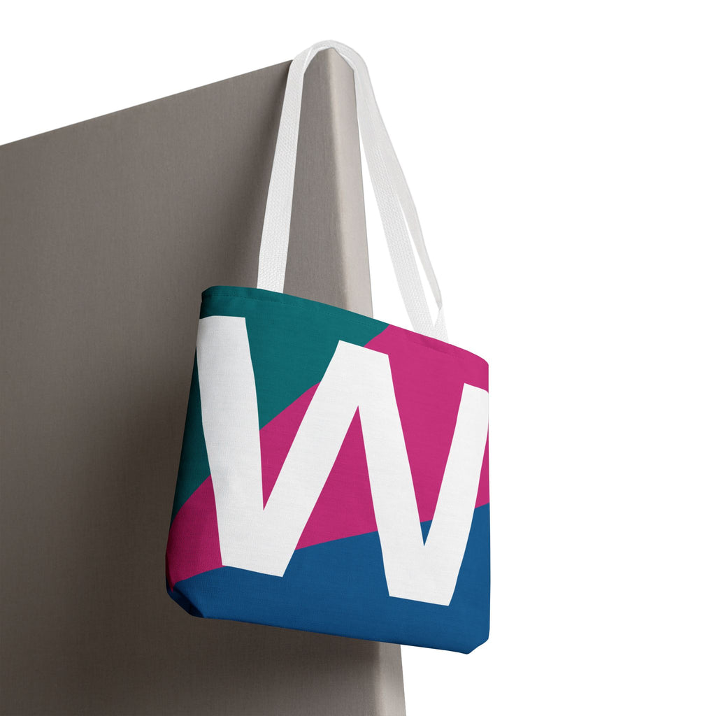 Monogram 'W' Colorblock Tote Bag — Personalized Initial W Shoulder Tote