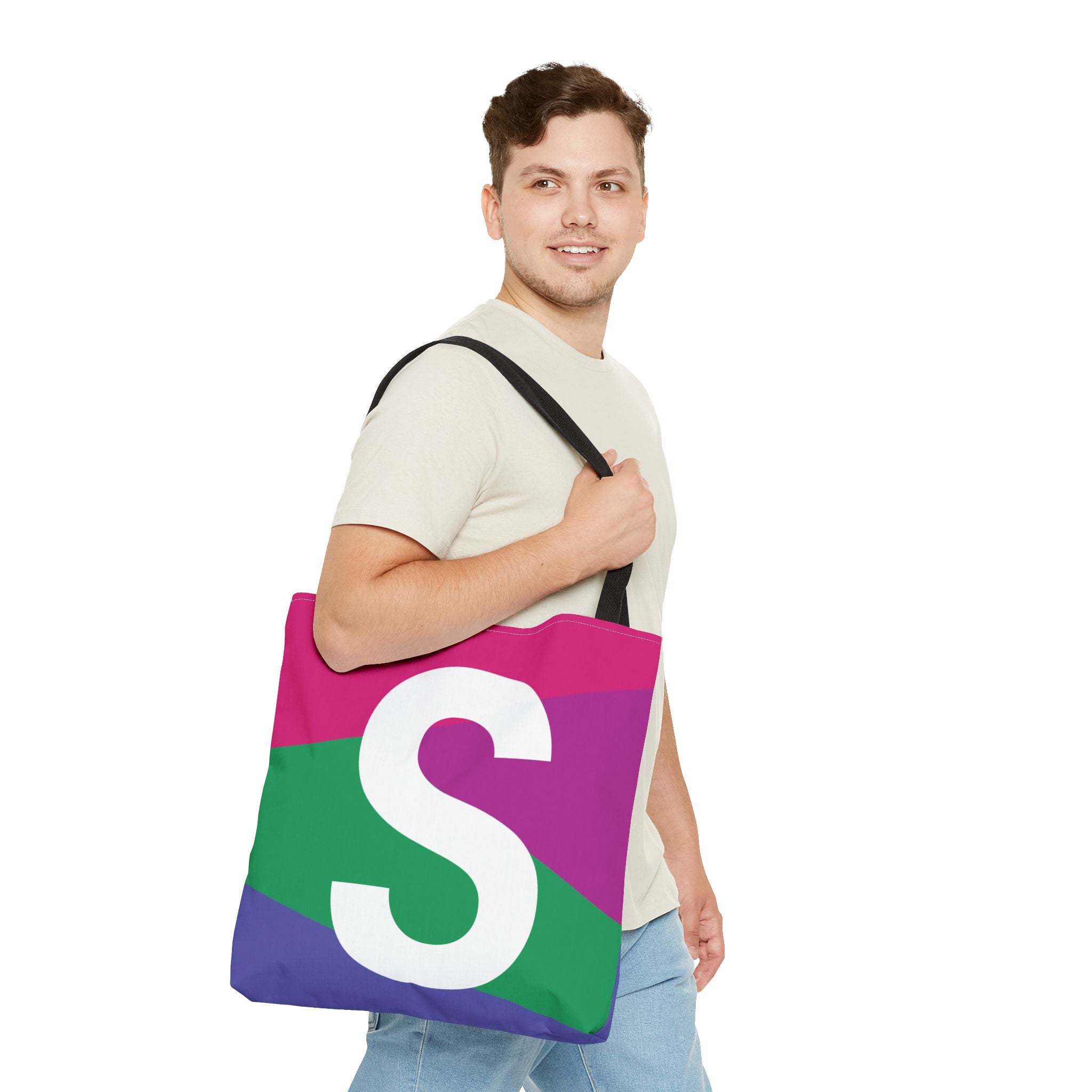 Monogram 'S' Colorblock Tote Bag — Personalized Initial S Shoulder Tote