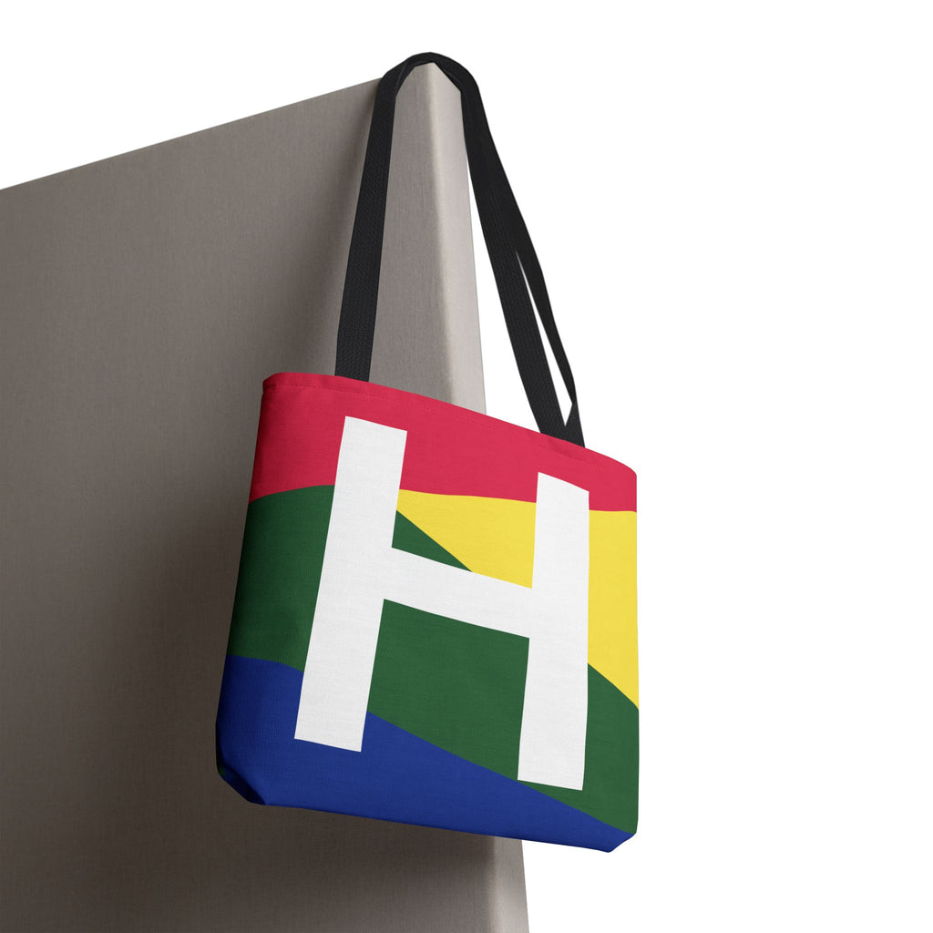 Monogram 'H' Colorblock Tote Bag — Personalized Initial H Shoulder Tote