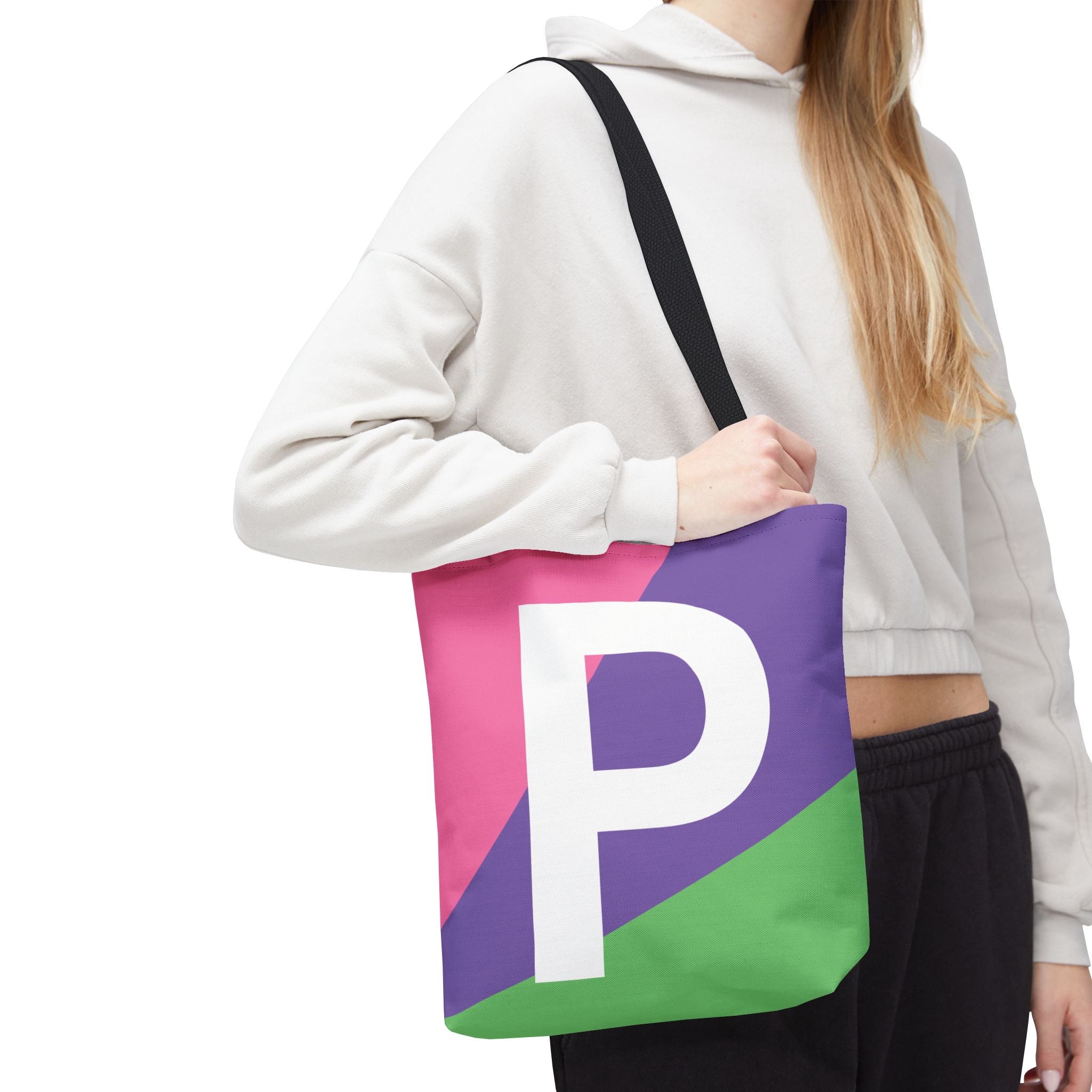 Monogram 'P' Colorblock Tote Bag — Personalized Initial P Shoulder Tote