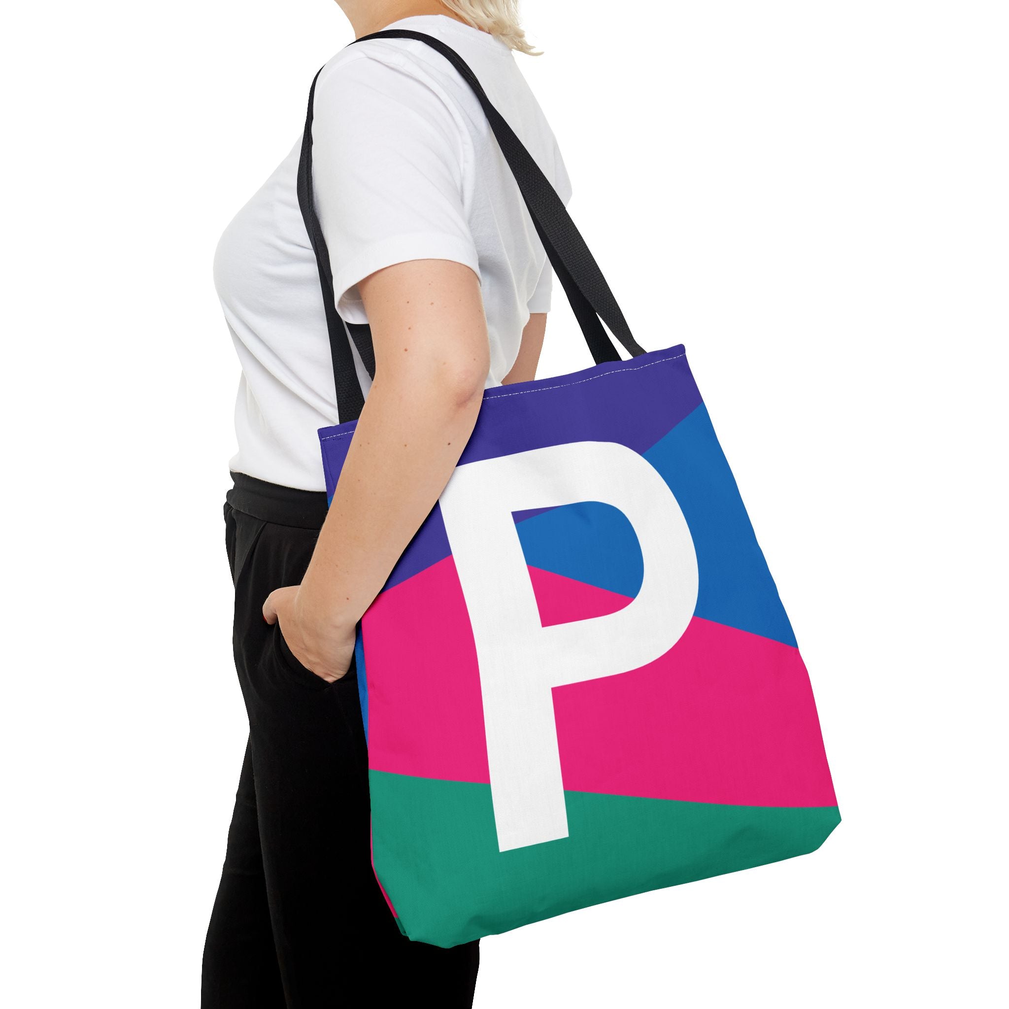 Monogram 'P' Colorblock Tote Bag — Personalized Initial P Shoulder Tote