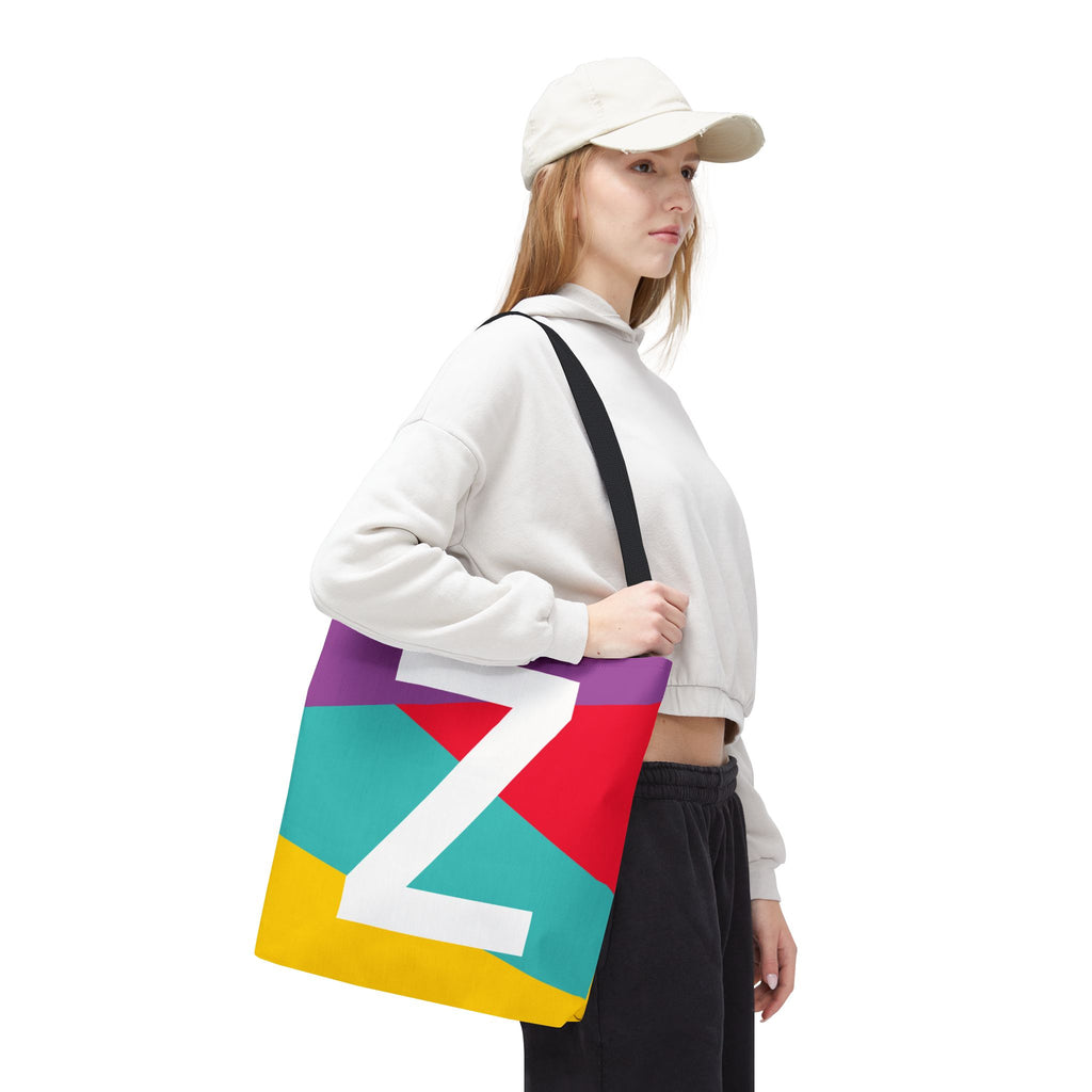 Monogram 'Z' Colorblock Tote Bag — Personalized Initial Z Shoulder Tote