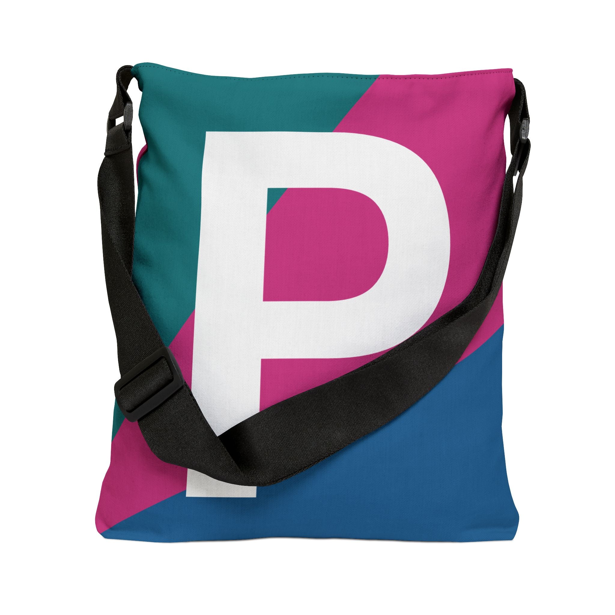 Initial Letter 'P' Colorblock Adjustable Tote Bag — Monogram Alphabet Shoulder Bag