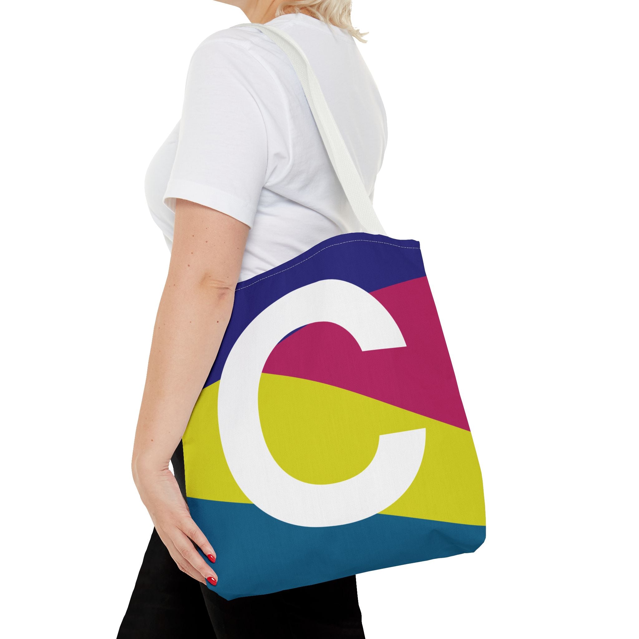 Monogram 'C' Colorblock Tote Bag — Personalized Initial C Shoulder Tote