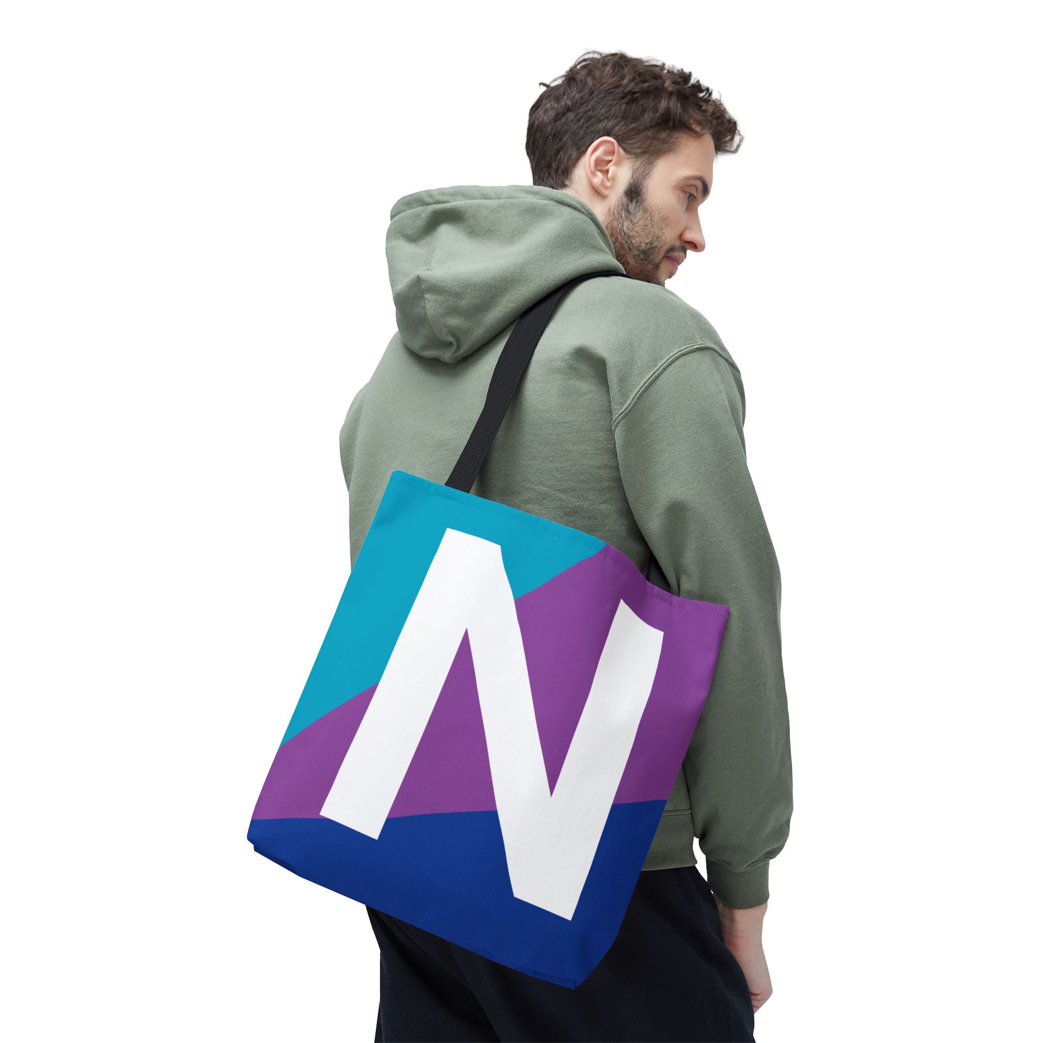 Monogram 'N' Colorblock Tote Bag — Personalized Initial N Shoulder Tote