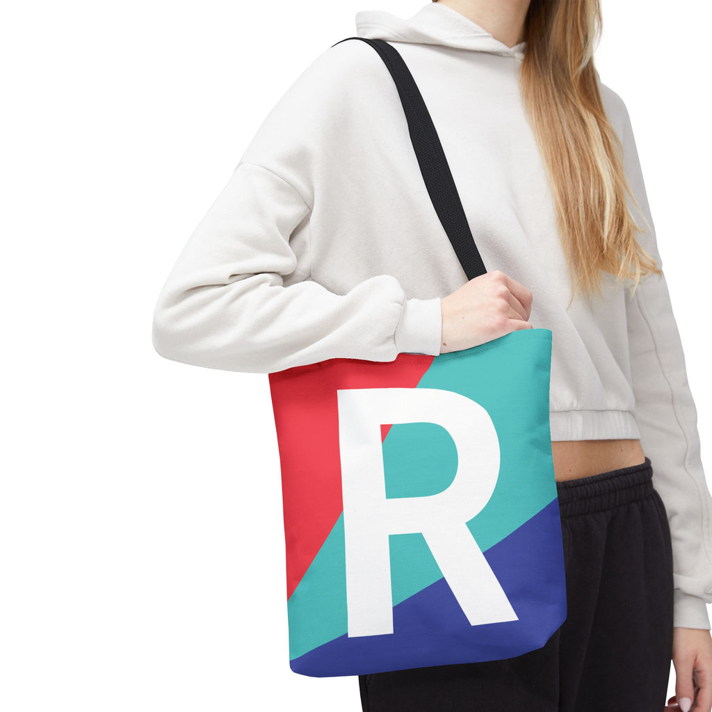 Monogram 'R' Colorblock Tote Bag — Personalized Initial R Shoulder Tote