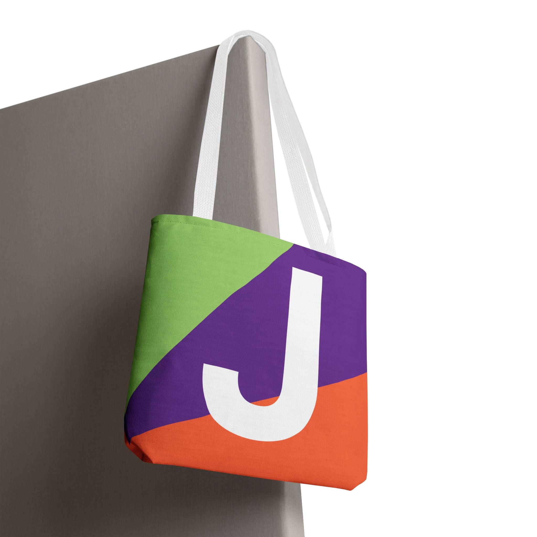 Monogram 'J' Colorblock Tote Bag — Personalized Initial J Shoulder Tote