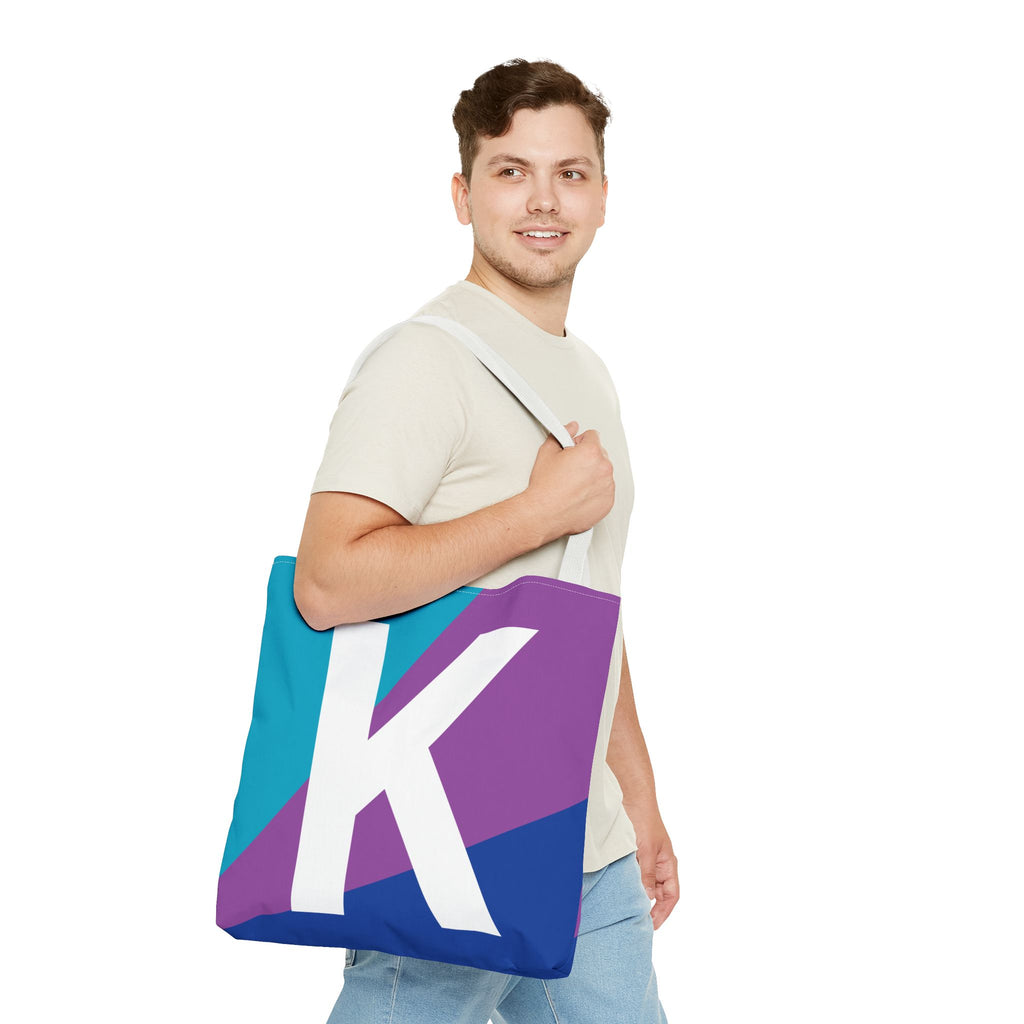 Monogram 'K' Colorblock Tote Bag — Personalized Initial K Shoulder Tote